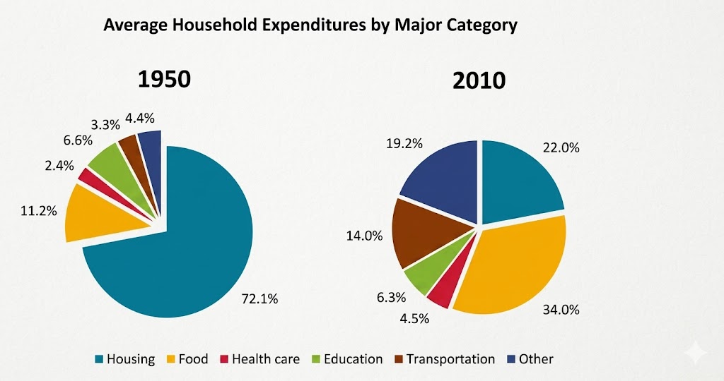 Average Household Expenditures Comparison Charts 1950 and 2010